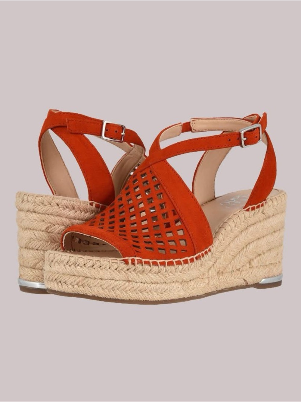 Franco Sarto Orange Espadrille Wedge Sandals Women’s Size 7 Ankle Strap